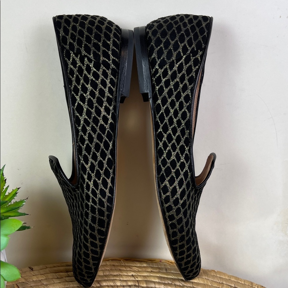 Italeau Theresa Loafers Black With Metallic Harlequin Pattern Smoking Flat 38 - Picture 8 of 11